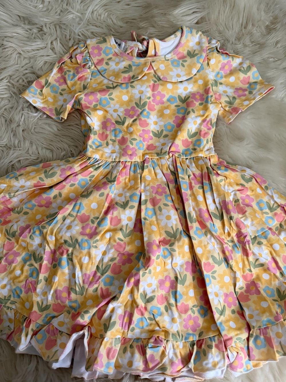 Girlhood Girls' Floral Yellow Dress with Peter Pan Collar